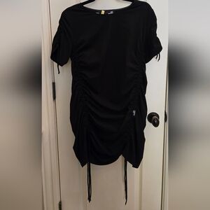 LOVE MOSCHINO ROUCHED BLACK MIDI DRESS